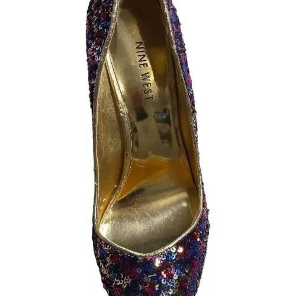 Nine West Cress Multi-Color Sequin Platform Pumps | Glam Party Heels | Size 6.5